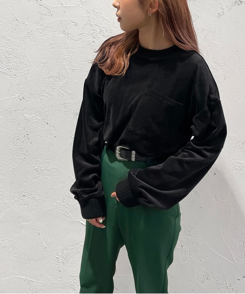 apres jour mignon(アプレジュールミニョン)の「ベロアポケット付きトップス【ZOZOTOWN限定アイテム】(Tシャツ/カットソー・レディース・パープル/ダークグリーン/ブラック・フリー/X-LARGE)」の6枚目の写真