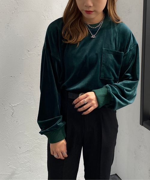 apres jour mignon(アプレジュールミニョン)の「ベロアポケット付きトップス【ZOZOTOWN限定アイテム】(Tシャツ/カットソー・レディース・パープル/ダークグリーン/ブラック・フリー/X-LARGE)」の11枚目の写真