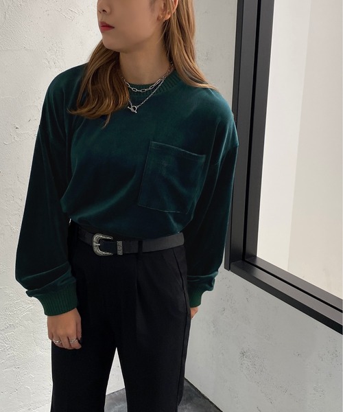 apres jour mignon(アプレジュールミニョン)の「ベロアポケット付きトップス【ZOZOTOWN限定アイテム】(Tシャツ/カットソー・レディース・パープル/ダークグリーン/ブラック・フリー/X-LARGE)」の12枚目の写真
