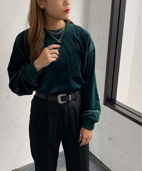 apres jour mignon(アプレジュールミニョン)の「ベロアポケット付きトップス【ZOZOTOWN限定アイテム】(Tシャツ/カットソー・レディース・パープル/ダークグリーン/ブラック・フリー/X-LARGE)」の14枚目の写真