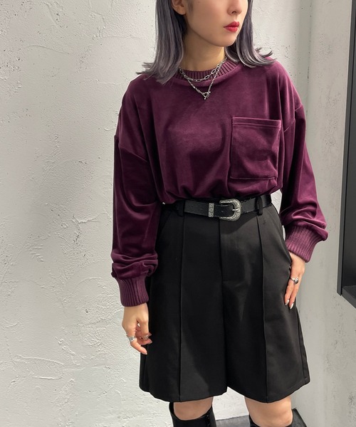 apres jour mignon(アプレジュールミニョン)の「ベロアポケット付きトップス【ZOZOTOWN限定アイテム】(Tシャツ/カットソー・レディース・パープル/ダークグリーン/ブラック・フリー/X-LARGE)」の18枚目の写真