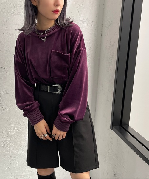 apres jour mignon(アプレジュールミニョン)の「ベロアポケット付きトップス【ZOZOTOWN限定アイテム】(Tシャツ/カットソー・レディース・パープル/ダークグリーン/ブラック・フリー/X-LARGE)」の19枚目の写真