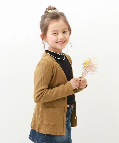 devirock(デビロック)の「無地リブカーディガン(カーディガン/ボレロ・キッズ・ライトブラウン/ブラック/ラベンダー/ブルー系その他2/グリーン系その他/ヘザーチャコール/モカ/スモークピンク/カーキ/ブルー系その他/ワイン/ネイビー/ダークグリーン/パープル系その他/チャコール・150cm/120cm/140cm/160cm/100cm/110cm/130cm)」の5枚目の写真