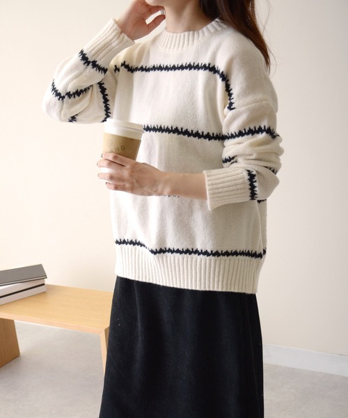 ibeul_(イベール)の「クラッシュボーダーニット(ニット/セーター・レディース・ブラック/アイボリー/ベージュ・FREE)」の5枚目の写真