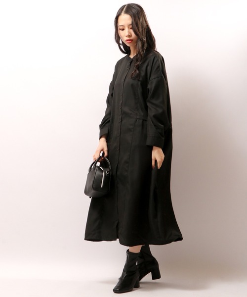 FUNALIVE（ファンアライブ）の「PAGE ONE バンドカラーサイドギャザー長袖ワンピース（ワンピース・レディース・グリーン/ベージュ/ブラック・M～Ｌ）」の8枚目の写真