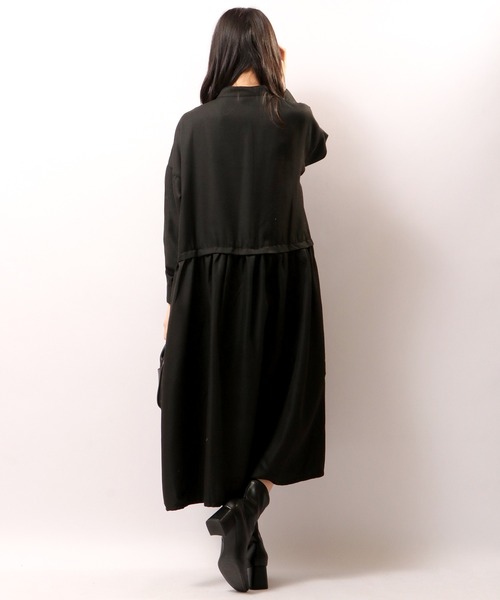 FUNALIVE（ファンアライブ）の「PAGE ONE バンドカラーサイドギャザー長袖ワンピース（ワンピース・レディース・グリーン/ベージュ/ブラック・M～Ｌ）」の10枚目の写真