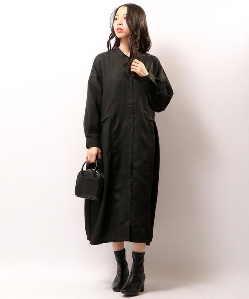 FUNALIVE（ファンアライブ）の「PAGE ONE バンドカラーサイドギャザー長袖ワンピース（ワンピース・レディース・グリーン/ベージュ/ブラック・M～Ｌ）」の12枚目の写真