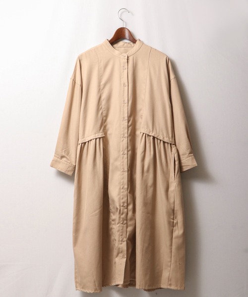 FUNALIVE（ファンアライブ）の「PAGE ONE バンドカラーサイドギャザー長袖ワンピース（ワンピース・レディース・グリーン/ベージュ/ブラック・M～Ｌ）」の18枚目の写真