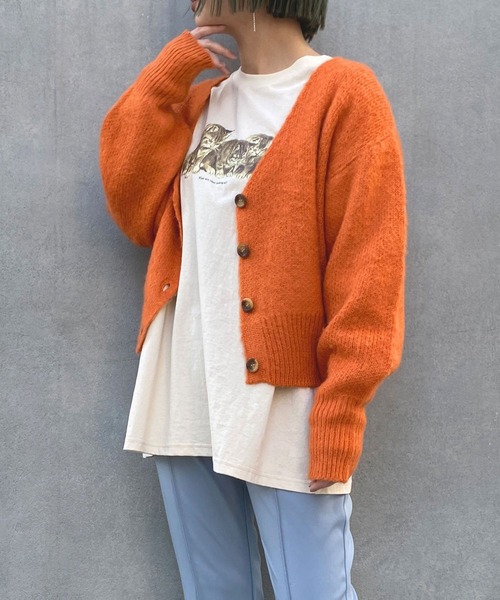 179/WG（イチナナキュウダブルジー）の「シャギーニット2WAYトップス（カーディガン/ボレロ・レディース・グリーン/グレー/オレンジ・FREE）」の3枚目の写真
