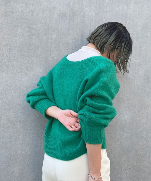 179/WG（イチナナキュウダブルジー）の「シャギーニット2WAYトップス（カーディガン/ボレロ・レディース・グリーン/グレー/オレンジ・FREE）」の22枚目の写真