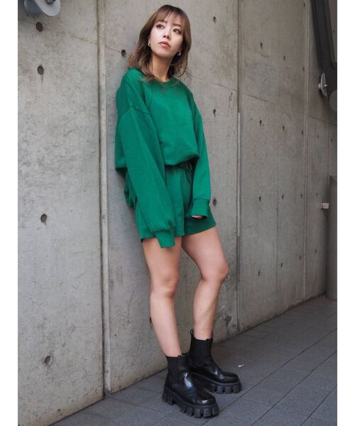 EVRIS（エヴリス）の「スウェットショートパンツ【セットアップ着用可能】（スウェットパンツ・レディース・グリーン/アイボリー/ブラック・FREE）」の6枚目の写真