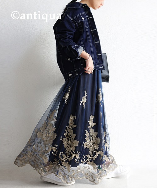 antiqua（アンティカ）の「チュールレーススカート（スカート・レディース・ネイビー・FREE）」の14枚目の写真