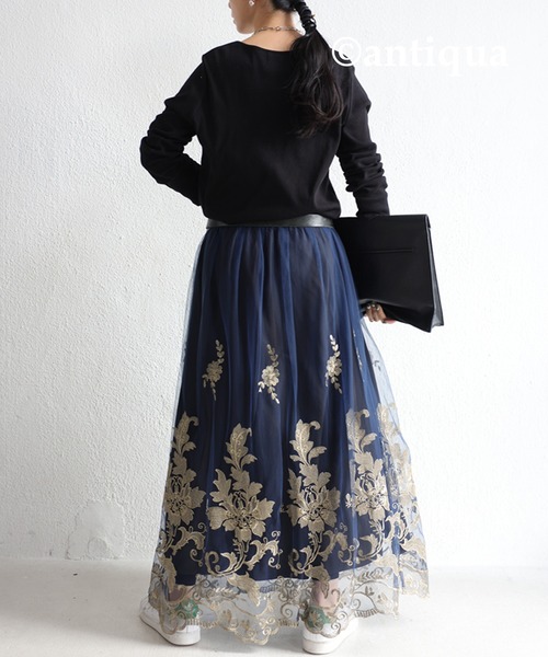 antiqua（アンティカ）の「チュールレーススカート（スカート・レディース・ネイビー・FREE）」の3枚目の写真