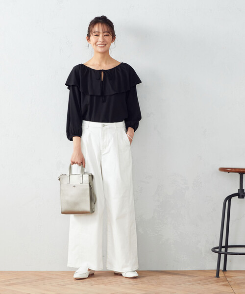 COMME CA ISM（コムサイズム）の「★ＴＶドラマ着用商品★  【サスティナブル】 リサイクルデニム　ワイドパンツ（デニムパンツ・レディース・ホワイト/インディゴブルー・MEDIUM/LARGE）」の3枚目の写真