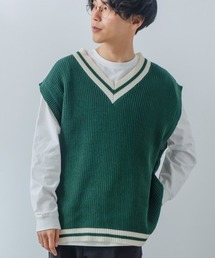 【improves】畦編み オーバーサイズ チルデン ニットベスト