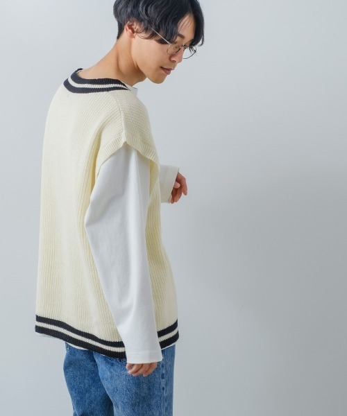 improves(インプローブス)の「【improves】畦編み オーバーサイズ チルデン ニットベスト(ベスト・メンズ・ホワイト/ブラック/ブルー/グリーン・MEDIUM/LARGE)」の6枚目の写真
