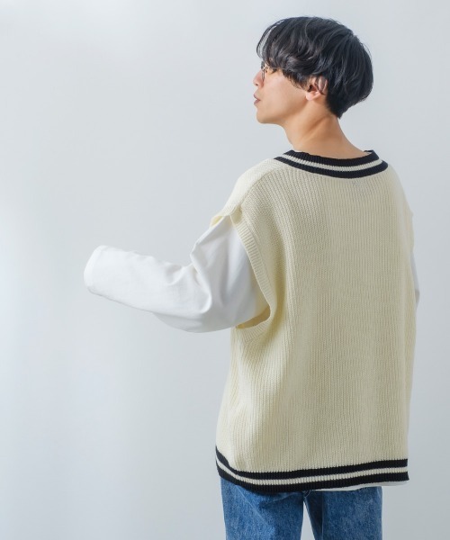 improves(インプローブス)の「【improves】畦編み オーバーサイズ チルデン ニットベスト(ベスト・メンズ・ホワイト/ブラック/ブルー/グリーン・MEDIUM/LARGE)」の7枚目の写真