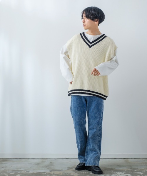 improves(インプローブス)の「【improves】畦編み オーバーサイズ チルデン ニットベスト(ベスト・メンズ・ホワイト/ブラック/ブルー/グリーン・MEDIUM/LARGE)」の8枚目の写真