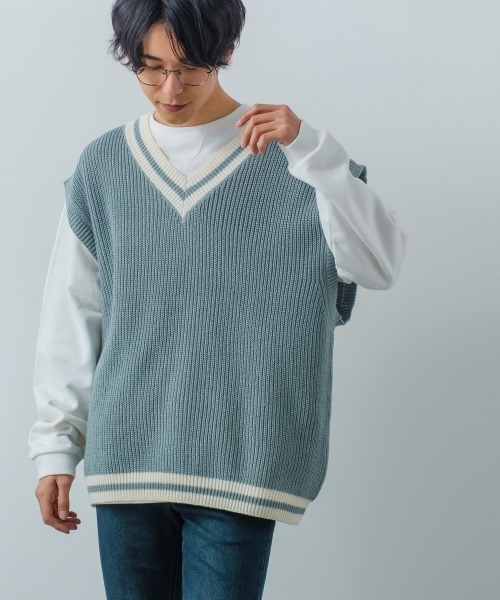 improves(インプローブス)の「【improves】畦編み オーバーサイズ チルデン ニットベスト(ベスト・メンズ・ホワイト/ブラック/ブルー/グリーン・MEDIUM/LARGE)」の15枚目の写真