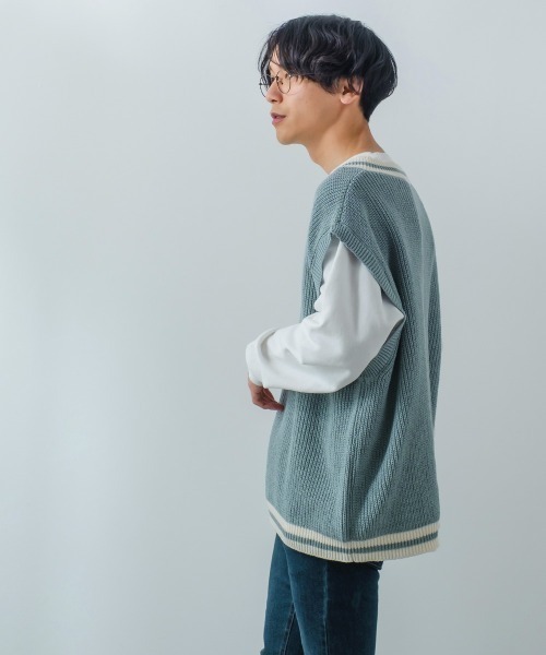 improves(インプローブス)の「【improves】畦編み オーバーサイズ チルデン ニットベスト(ベスト・メンズ・ホワイト/ブラック/ブルー/グリーン・MEDIUM/LARGE)」の16枚目の写真