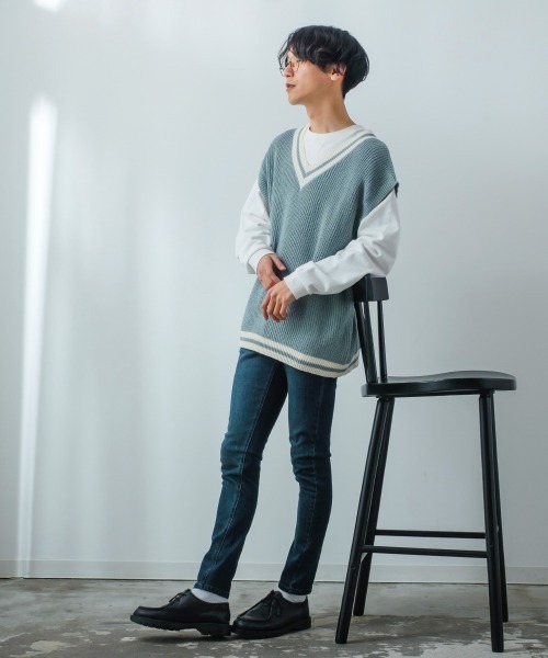 improves(インプローブス)の「【improves】畦編み オーバーサイズ チルデン ニットベスト(ベスト・メンズ・ホワイト/ブラック/ブルー/グリーン・MEDIUM/LARGE)」の18枚目の写真