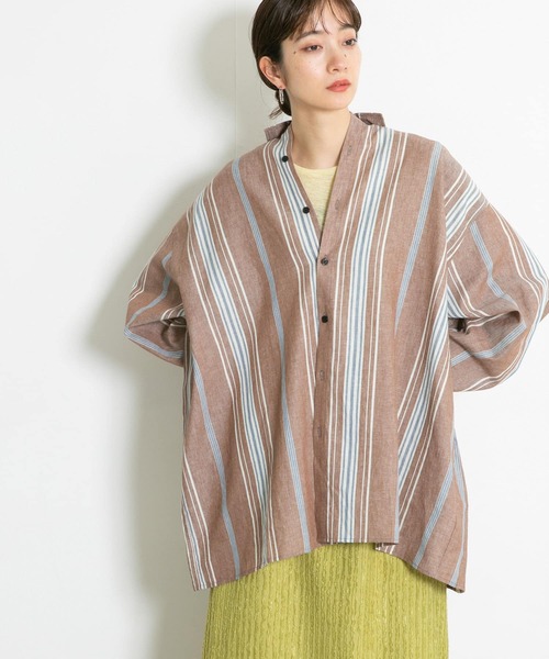 KBF（ケイビーエフ）の「マルチストライプBIGBIGシャツ（シャツ/ブラウス・レディース・ラベンダー/ライトブルー/ブラウン・ONE）」の10枚目の写真