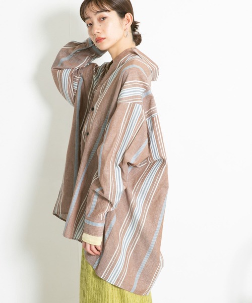 KBF（ケイビーエフ）の「マルチストライプBIGBIGシャツ（シャツ/ブラウス・レディース・ラベンダー/ライトブルー/ブラウン・ONE）」の11枚目の写真