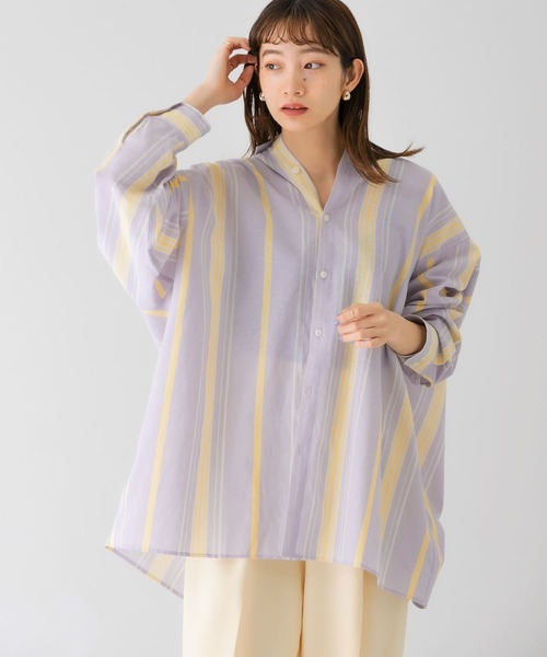 KBF（ケイビーエフ）の「マルチストライプBIGBIGシャツ（シャツ/ブラウス・レディース・ラベンダー/ライトブルー/ブラウン・ONE）」の15枚目の写真