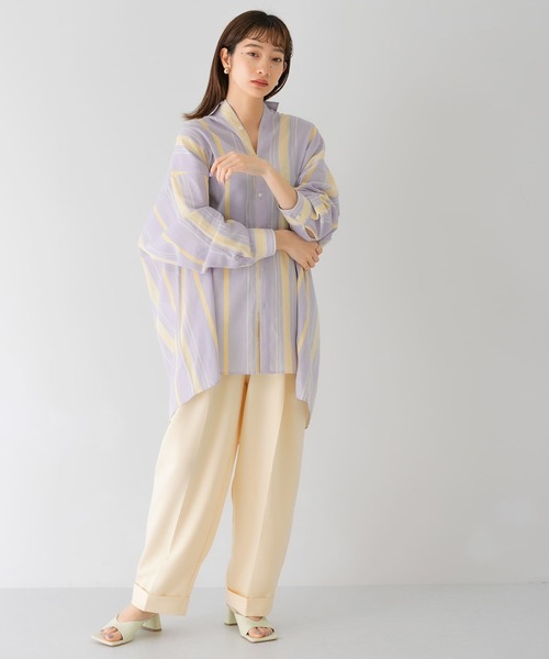 KBF（ケイビーエフ）の「マルチストライプBIGBIGシャツ（シャツ/ブラウス・レディース・ラベンダー/ライトブルー/ブラウン・ONE）」の16枚目の写真