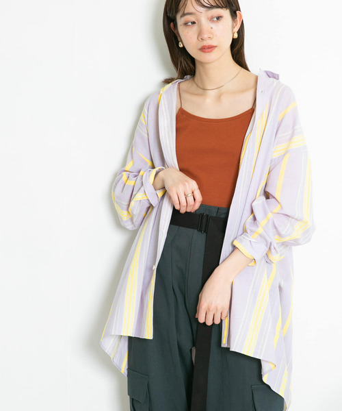KBF（ケイビーエフ）の「マルチストライプBIGBIGシャツ（シャツ/ブラウス・レディース・ラベンダー/ライトブルー/ブラウン・ONE）」の19枚目の写真