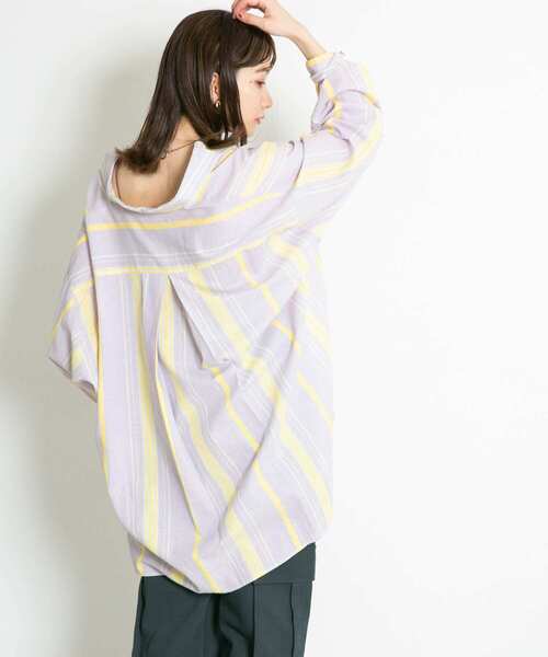 KBF（ケイビーエフ）の「マルチストライプBIGBIGシャツ（シャツ/ブラウス・レディース・ラベンダー/ライトブルー/ブラウン・ONE）」の20枚目の写真