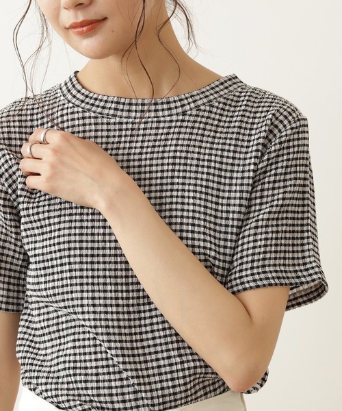 N.(N. Natural Beauty Basic)(エヌエヌナチュラルビューティーベーシック)の「◆ギンガムチェックTシャツ(Tシャツ/カットソー・レディース・ブラック系その他/グリーン系その他・MEDIUM)」の3枚目の写真