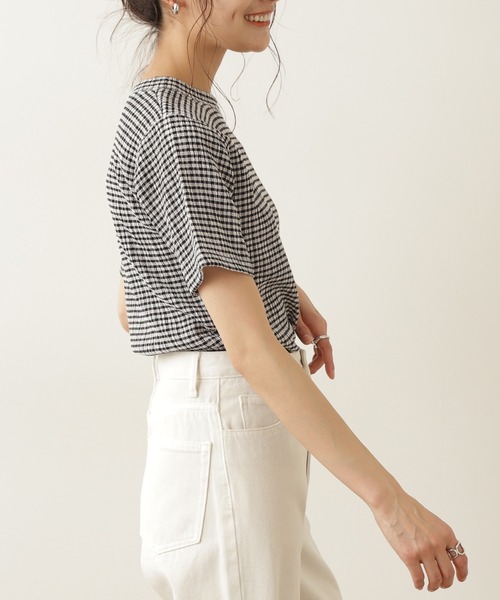 N.(N. Natural Beauty Basic)(エヌエヌナチュラルビューティーベーシック)の「◆ギンガムチェックTシャツ(Tシャツ/カットソー・レディース・ブラック系その他/グリーン系その他・MEDIUM)」の4枚目の写真