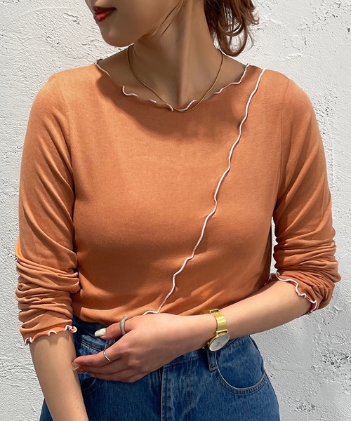 apres jour mignon（アプレジュールミニョン）の「メロー配色トップス【ZOZOTOWN限定アイテム】（Tシャツ/カットソー・レディース・グリーン/アイボリー/ブラック/オレンジ・X-LARGE/フリー）」の4枚目の写真