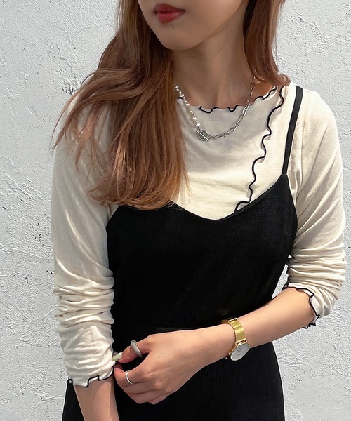 apres jour mignon（アプレジュールミニョン）の「メロー配色トップス【ZOZOTOWN限定アイテム】（Tシャツ/カットソー・レディース・グリーン/アイボリー/ブラック/オレンジ・X-LARGE/フリー）」の2枚目の写真