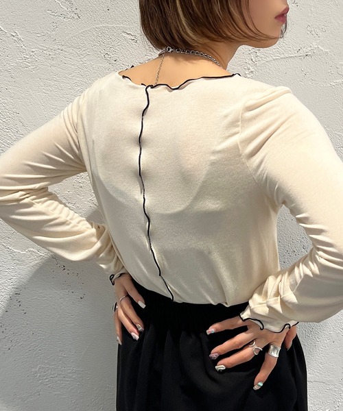 apres jour mignon（アプレジュールミニョン）の「メロー配色トップス【ZOZOTOWN限定アイテム】（Tシャツ/カットソー・レディース・グリーン/アイボリー/ブラック/オレンジ・X-LARGE/フリー）」の11枚目の写真