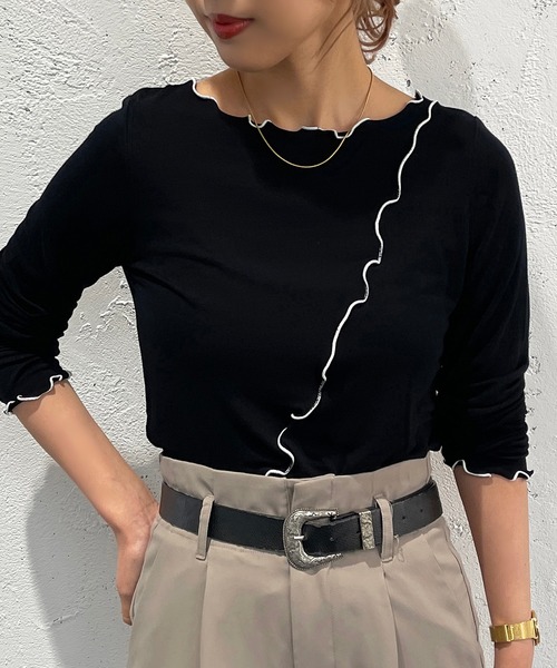 apres jour mignon（アプレジュールミニョン）の「メロー配色トップス【ZOZOTOWN限定アイテム】（Tシャツ/カットソー・レディース・グリーン/アイボリー/ブラック/オレンジ・X-LARGE/フリー）」の15枚目の写真