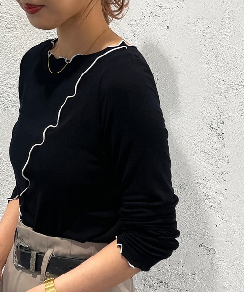 apres jour mignon（アプレジュールミニョン）の「メロー配色トップス【ZOZOTOWN限定アイテム】（Tシャツ/カットソー・レディース・グリーン/アイボリー/ブラック/オレンジ・X-LARGE/フリー）」の17枚目の写真