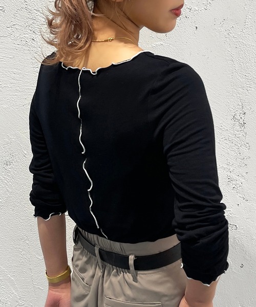 apres jour mignon（アプレジュールミニョン）の「メロー配色トップス【ZOZOTOWN限定アイテム】（Tシャツ/カットソー・レディース・グリーン/アイボリー/ブラック/オレンジ・X-LARGE/フリー）」の18枚目の写真