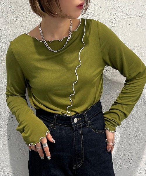 apres jour mignon（アプレジュールミニョン）の「メロー配色トップス【ZOZOTOWN限定アイテム】（Tシャツ/カットソー・レディース・グリーン/アイボリー/ブラック/オレンジ・X-LARGE/フリー）」の22枚目の写真