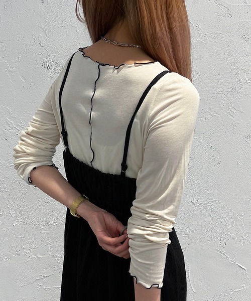 apres jour mignon（アプレジュールミニョン）の「メロー配色トップス【ZOZOTOWN限定アイテム】（Tシャツ/カットソー・レディース・グリーン/アイボリー/ブラック/オレンジ・X-LARGE/フリー）」の6枚目の写真