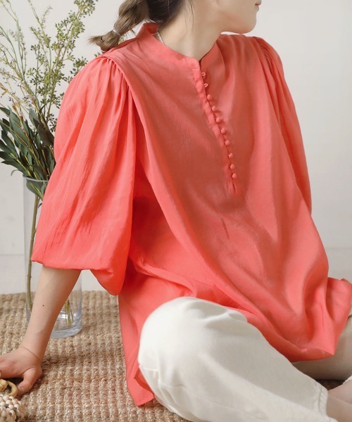 Bab（バブ）の「シアーギャザーカラーブラウス（シャツ/ブラウス・レディース・ブラック/ベージュ/ピンク/イエロー/グリーン・M）」の2枚目の写真