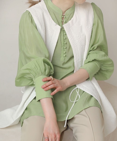 Bab（バブ）の「シアーギャザーカラーブラウス（シャツ/ブラウス・レディース・ブラック/ベージュ/ピンク/イエロー/グリーン・M）」の5枚目の写真