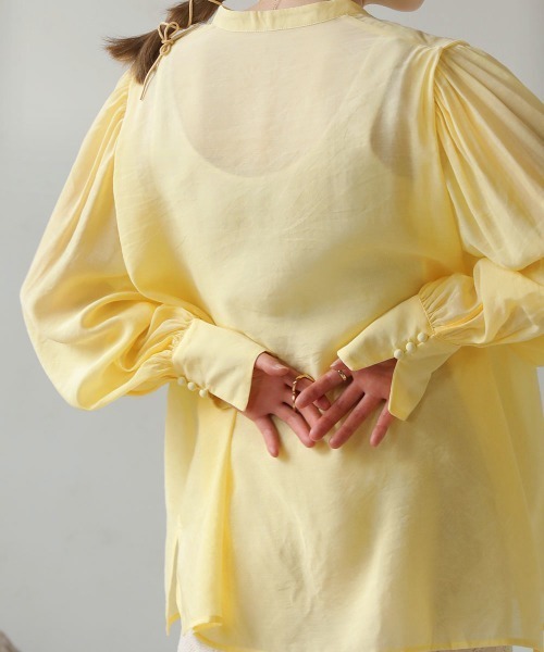 Bab（バブ）の「シアーギャザーカラーブラウス（シャツ/ブラウス・レディース・ブラック/ベージュ/ピンク/イエロー/グリーン・M）」の8枚目の写真