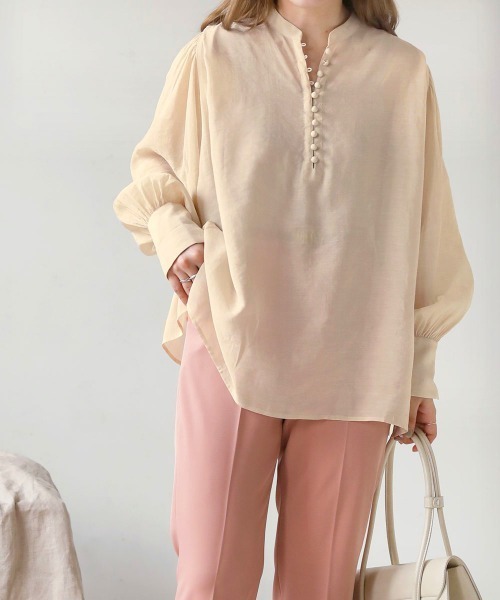 Bab（バブ）の「シアーギャザーカラーブラウス（シャツ/ブラウス・レディース・ブラック/ベージュ/ピンク/イエロー/グリーン・M）」の11枚目の写真