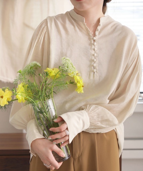 Bab（バブ）の「シアーギャザーカラーブラウス（シャツ/ブラウス・レディース・ブラック/ベージュ/ピンク/イエロー/グリーン・M）」の12枚目の写真