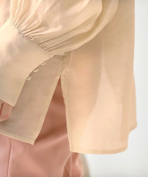 Bab（バブ）の「シアーギャザーカラーブラウス（シャツ/ブラウス・レディース・ブラック/ベージュ/ピンク/イエロー/グリーン・M）」の16枚目の写真