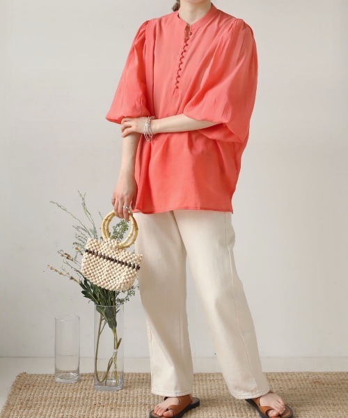 Bab（バブ）の「シアーギャザーカラーブラウス（シャツ/ブラウス・レディース・ブラック/ベージュ/ピンク/イエロー/グリーン・M）」の19枚目の写真