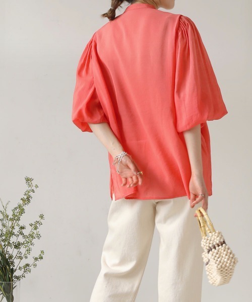 Bab（バブ）の「シアーギャザーカラーブラウス（シャツ/ブラウス・レディース・ブラック/ベージュ/ピンク/イエロー/グリーン・M）」の20枚目の写真