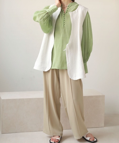 Bab（バブ）の「シアーギャザーカラーブラウス（シャツ/ブラウス・レディース・ブラック/ベージュ/ピンク/イエロー/グリーン・M）」の22枚目の写真